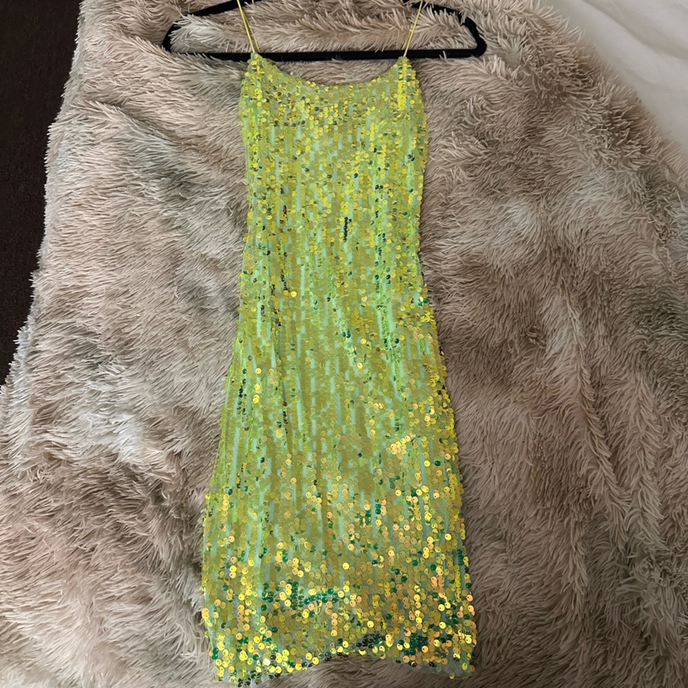 Fashion Nova Lime and Gold Sequin Sparkle Dress